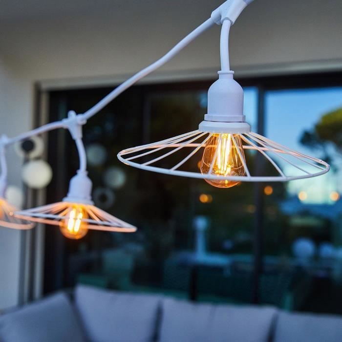 Guirlande lumineuse extérieur - LUMISKY - CHIC WHITE LIGHT - 6 m - 10 ampoules a filament - E27 - LED blanc chaud