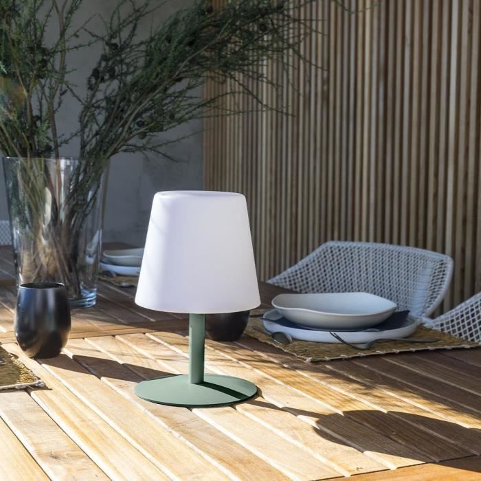 Lampe de table sans fil - LUMISKY - STANDY MINI Olive - H25 cm - Pied en acier vert olive - LED blanc chaud et blanc