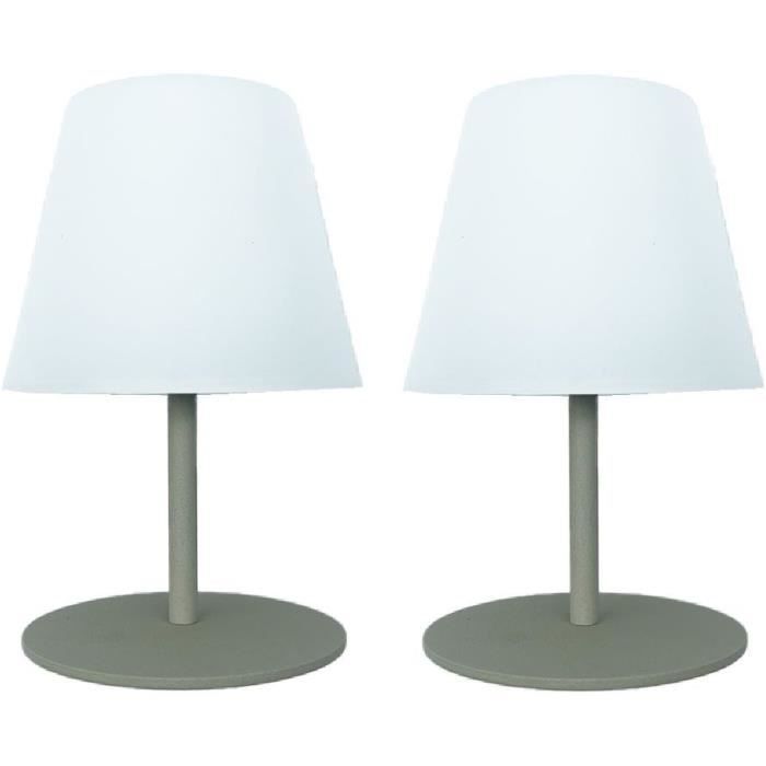 Set de 2 lampes de table sans fil - LUMISKY - TWINS - Olive - H16 cm - LED