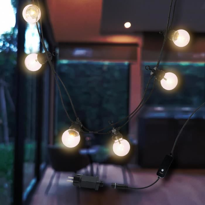 Guirlande lumineuse extérieure connectable Party Clear - LUMI JARDIN - 20 globes guinguette LED - Blanc chaud