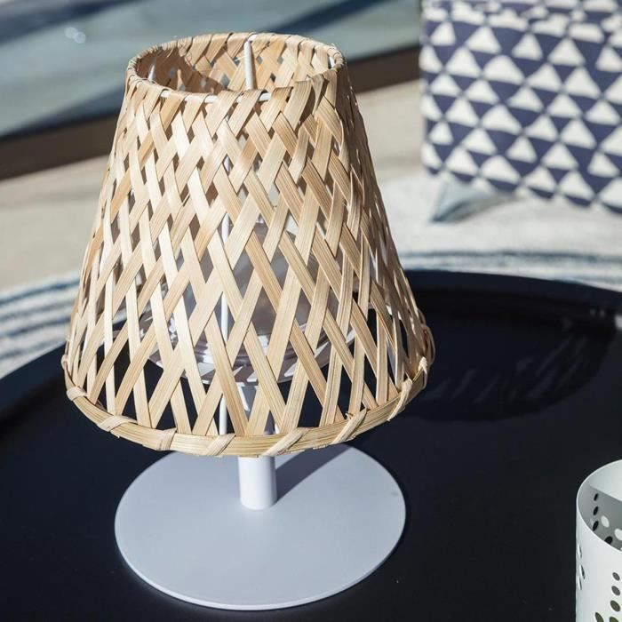 Lampe de table sans fil - LUMISKY - IBIZA - H26 cm - Bambou naturel - LED blanc chaud et blanc