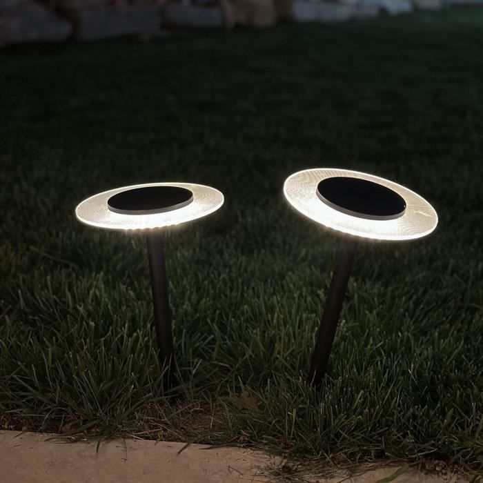 Lot de 2 balises solaires a piquer - LUMISKY - UFO - H35 cm - LED blanc chaud