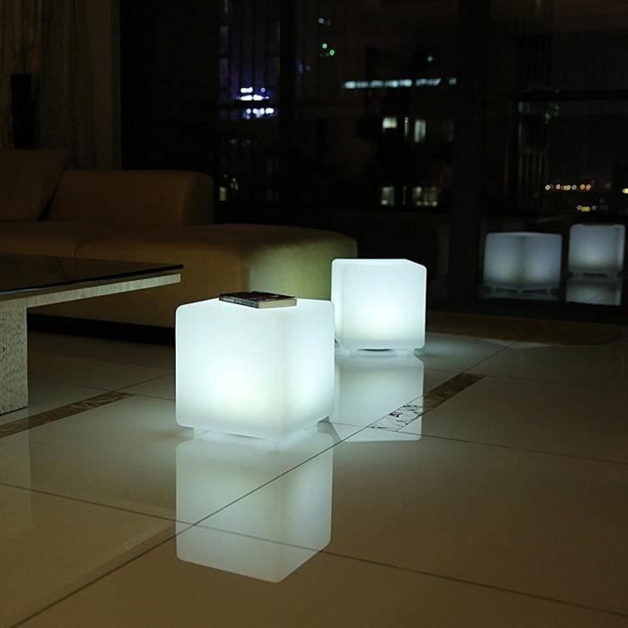 Cube solaire lumineux - LUMISKY - CASY - H30 cm - Tabouret table basse - LED blanc et multicolore