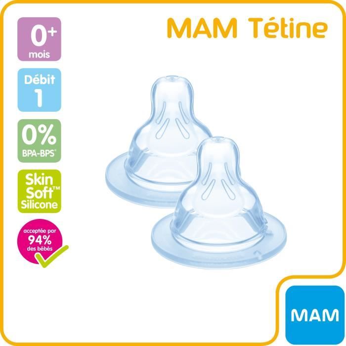 MAM Accessoires pour Biberons Tétine Silicone +0m Débit 1 Lent 2 unités