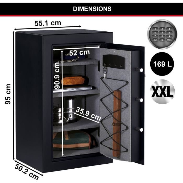 Master Lock Coffre-Fort Haute Sécurité Grande Capacité, Combinaison Électronique, 169 L, 95 x 55.1 x 50.2 cm