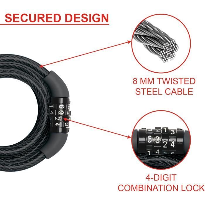 MASTER LOCK Cable Antivol Vélo - 1,2 m câble