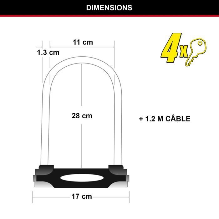 Antivol U avec Câble - MASTER LOCK - Modele XL - Sold Secure Gold, Police Approved