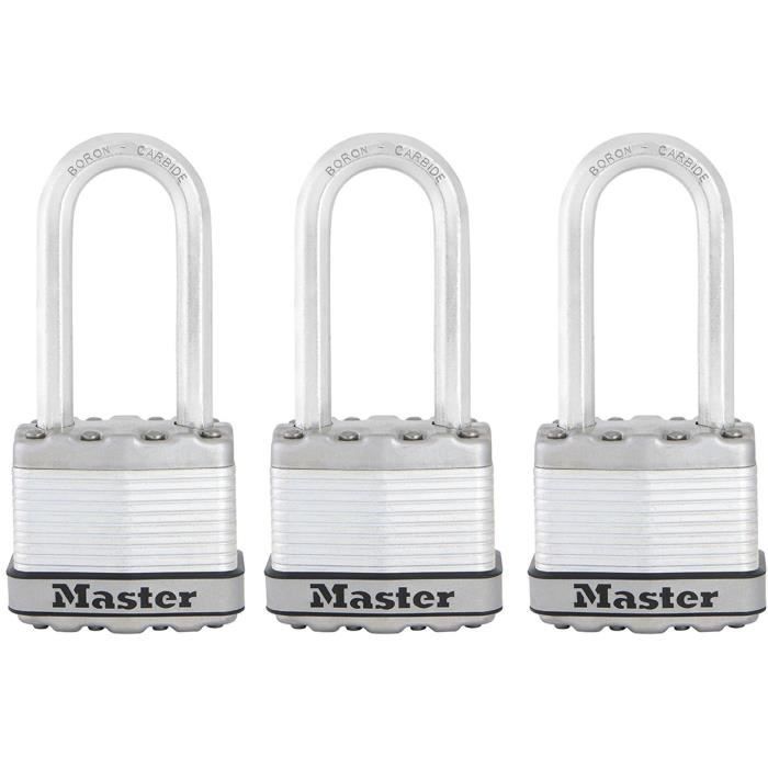 Cadenas Haute Sécurité - MASTER LOCK - M1EURTRILH - A Clé - Acier Laminé - Extérieur - Anse L - Pack de 3 - Idéal pour les remises