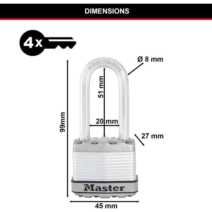 Cadenas Haute Sécurité - MASTER LOCK - M1EURTRILH - A Clé - Acier Laminé - Extérieur - Anse L - Pack de 3 - Idéal pour les remises