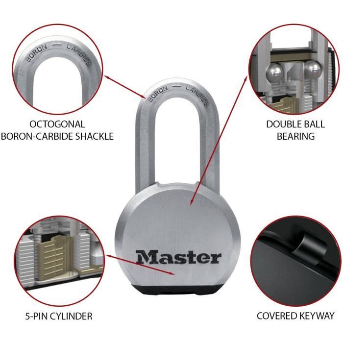 Cadenas Haute Sécurité a Clé en Acier Inoxydable avec Anse Longue pour l'Extérieur - MASTER LOCK M830EURDLH