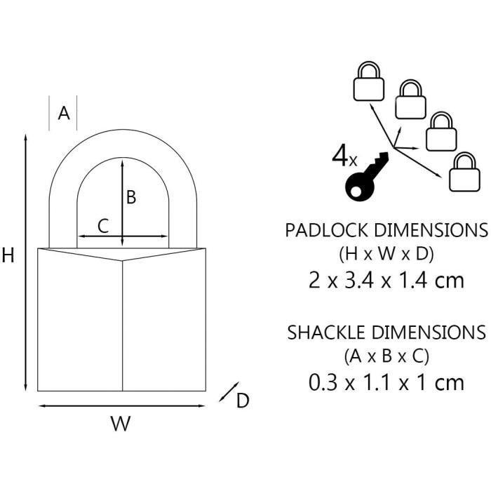 Petits Cadenas - MASTER LOCK - 9120EURQCOLNOP - Clés communes - Pack Familiale de 4 - Couleurs assorties