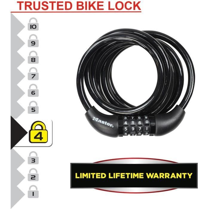 Antivol Vélo - MASTER LOCK - 8221EURDPRO - Câble torsadé 1,8m - Combinaison programmable