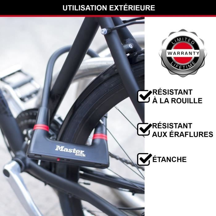 Antivol Vélo U - MASTER LOCK - 8279EURDPRO - Acier Cémenté, Clé, Certifié