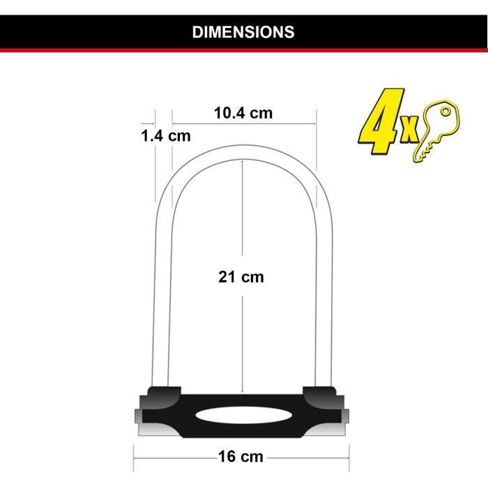 Antivol Vélo U - MASTER LOCK - 8279EURDPRO - Acier Cémenté, Clé, Certifié