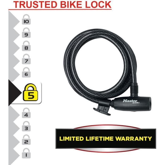 Antivol Câble Vélo - MASTER LOCK - 8232EURDPRO - 1,8 m Câble - Clé - Extérieur