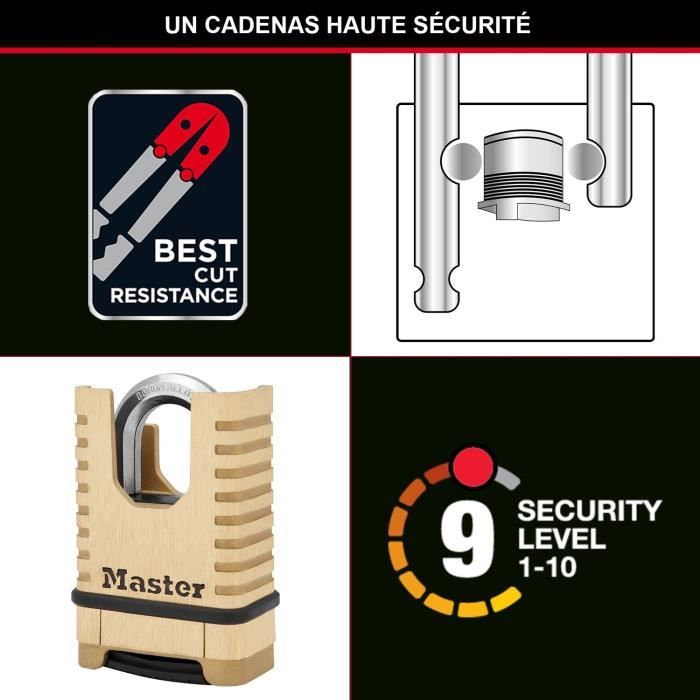 Cadenas en Laiton Massif Haute Sécurité - MASTER LOCK - M1177EURDCC - Anse Protégée - a Combinaison - Ultra Résistant et