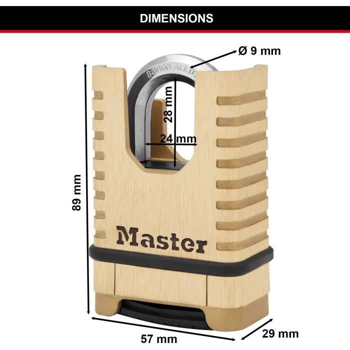 Cadenas en Laiton Massif Haute Sécurité - MASTER LOCK - M1177EURDCC - Anse Protégée - a Combinaison - Ultra Résistant et