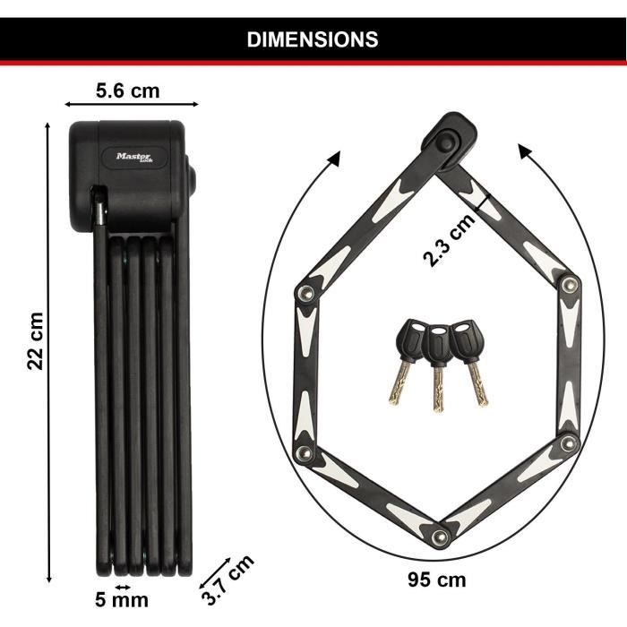 Antivol Vélo Pliable - MASTER LOCK - 8333EURDPRO - Acier Trempé, 3 Clés, Certifié, Support Inclus