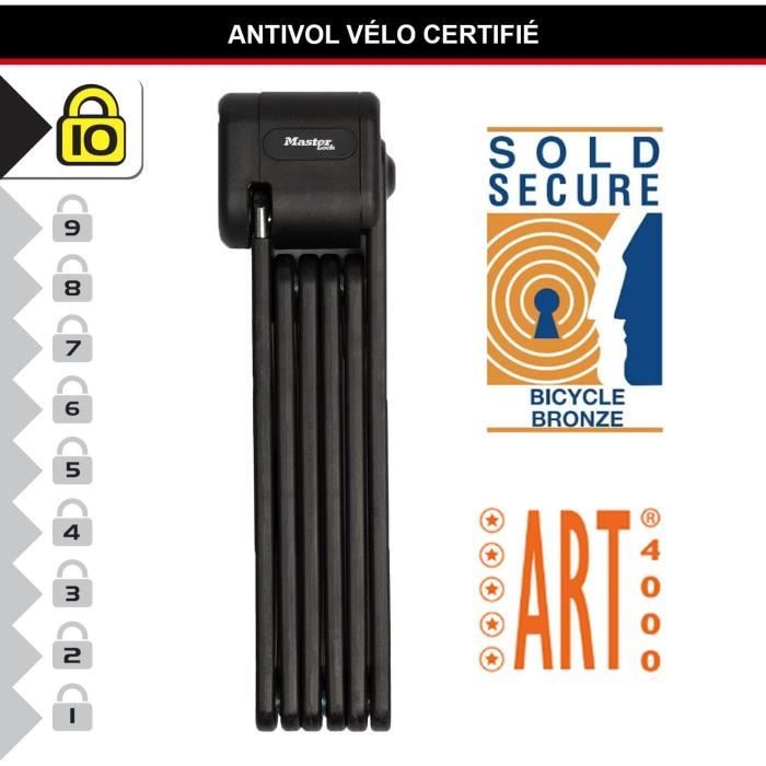 Antivol Vélo Pliable - MASTER LOCK - 8333EURDPRO - Acier Trempé, 3 Clés, Certifié, Support Inclus