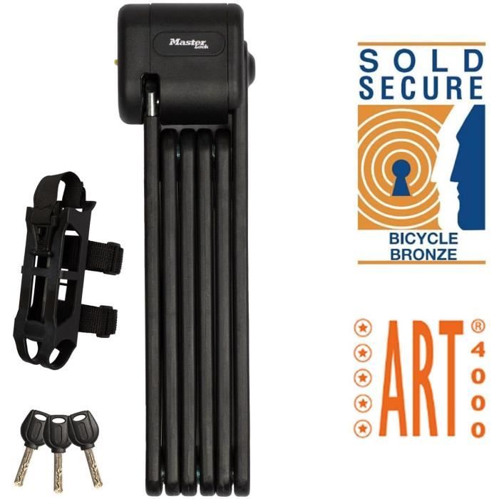 Antivol Vélo Pliable - MASTER LOCK - 8333EURDPRO - Acier Trempé, 3 Clés, Certifié, Support Inclus