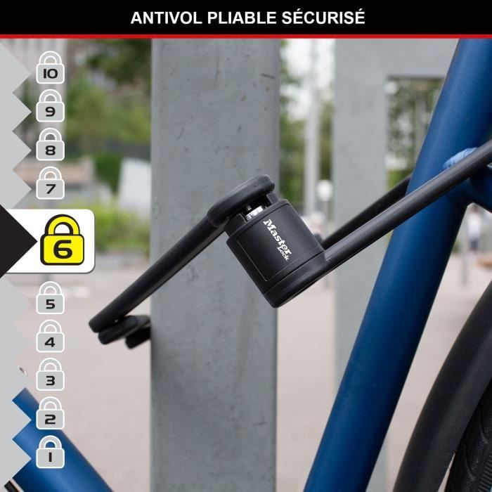 Antivol Vélo Pliable - MASTER LOCK - 8335EURDPRO - Acier Trempé, 4 Clés, Support Inclus