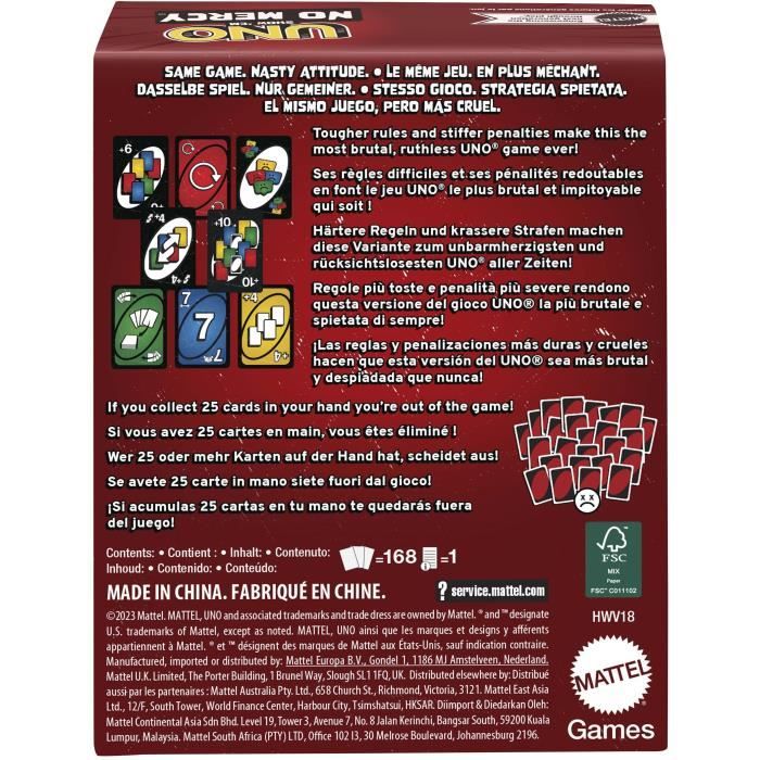 Mattel Games - UNO No Mercy-Jeu de cartes pour toute la famille, enfants et adultes HWV18