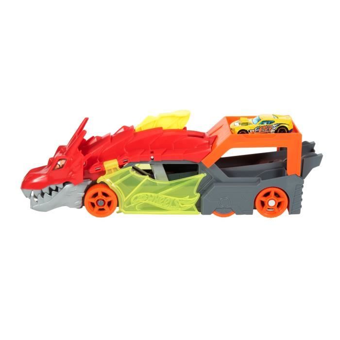 Hot Wheels City - Transporteur Dragon Lanceur 2-en-1 - Camion / Petite voiture - Des 3 ans GTK42