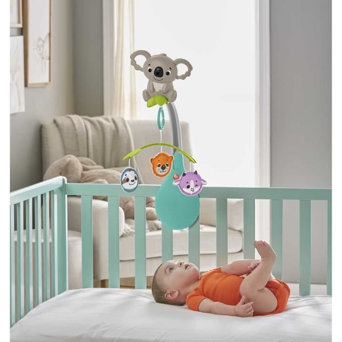 Fisher-Price Mobile Animaux 3 en 1 pour berceaux et poussettes avec jouet transportable pour les bébés des la naissance, HGB90 HGB90