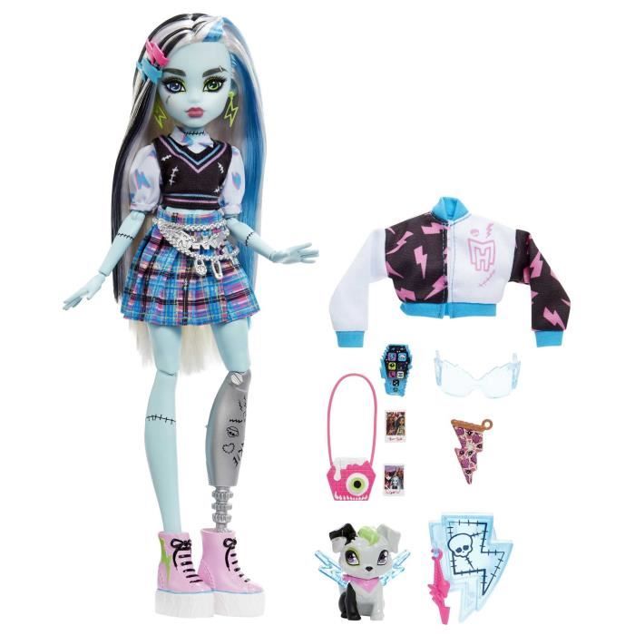 Monster High-Frankie Stein-Poupée avec animal, cheveux noirs et bleus HHK53