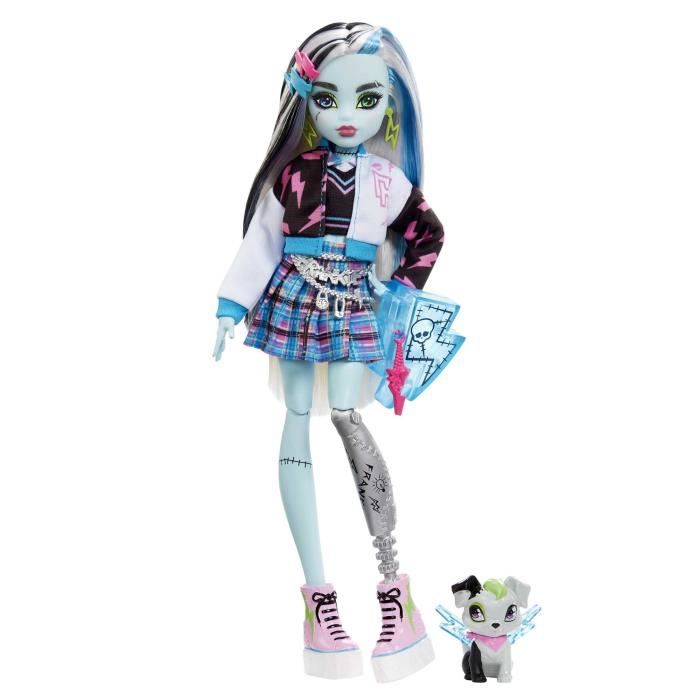 Monster High-Frankie Stein-Poupée avec animal, cheveux noirs et bleus HHK53