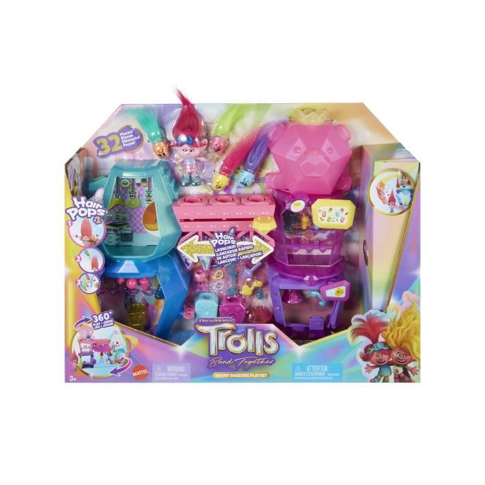 DreamWorks-Les Trolls 3-Coffret Mont Rageous, poupée et accessoires HNF24