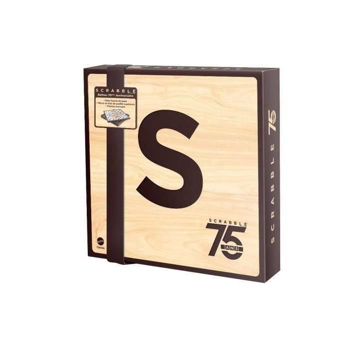 SCRABBLE Premium Edition 75eme anniversaire Plateau en bois - MATTEL GAMES - HPK87 - Jeux famille Scrabble 75 ans - 2 a 4 joueurs