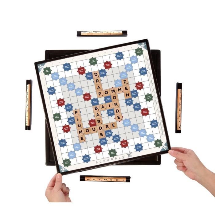 SCRABBLE Premium Edition 75eme anniversaire Plateau en bois - MATTEL GAMES - HPK87 - Jeux famille Scrabble 75 ans - 2 a 4 joueurs