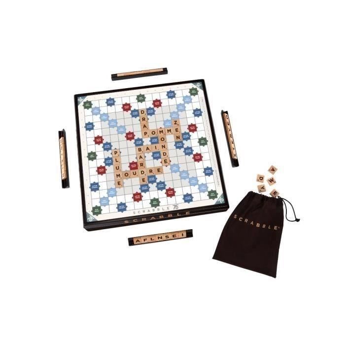 SCRABBLE Premium Edition 75eme anniversaire Plateau en bois - MATTEL GAMES - HPK87 - Jeux famille Scrabble 75 ans - 2 a 4 joueurs