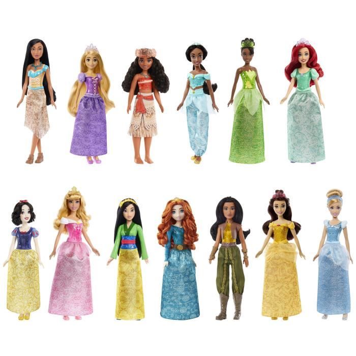 Mattel Disney Coffret Princesses Étincelantes avec 13 poupées avec habillage scintillant et accessoires, Des 3 ans, HPG74