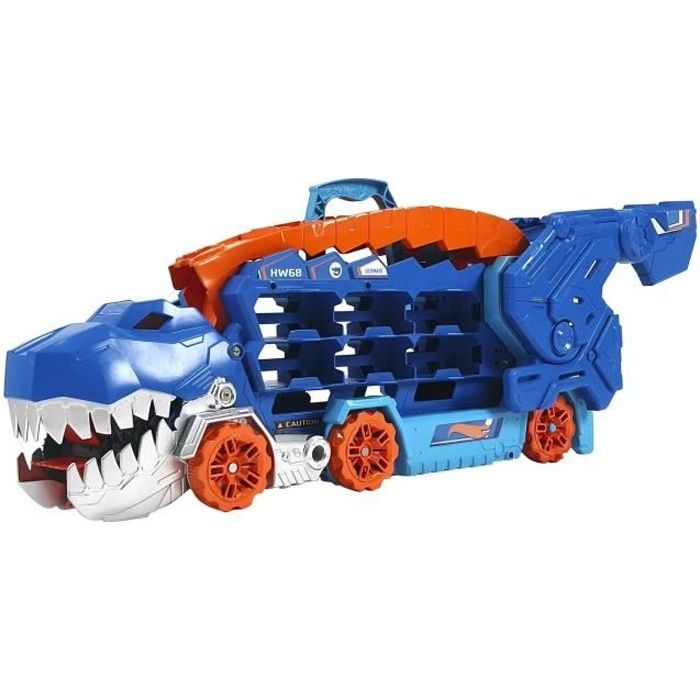 Hot Wheels City-Transporteur T-Rex pour +20 voitures, piste de course HNG50