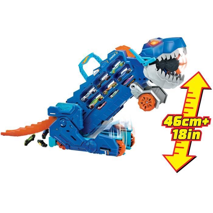 Hot Wheels City-Transporteur T-Rex pour +20 voitures, piste de course HNG50