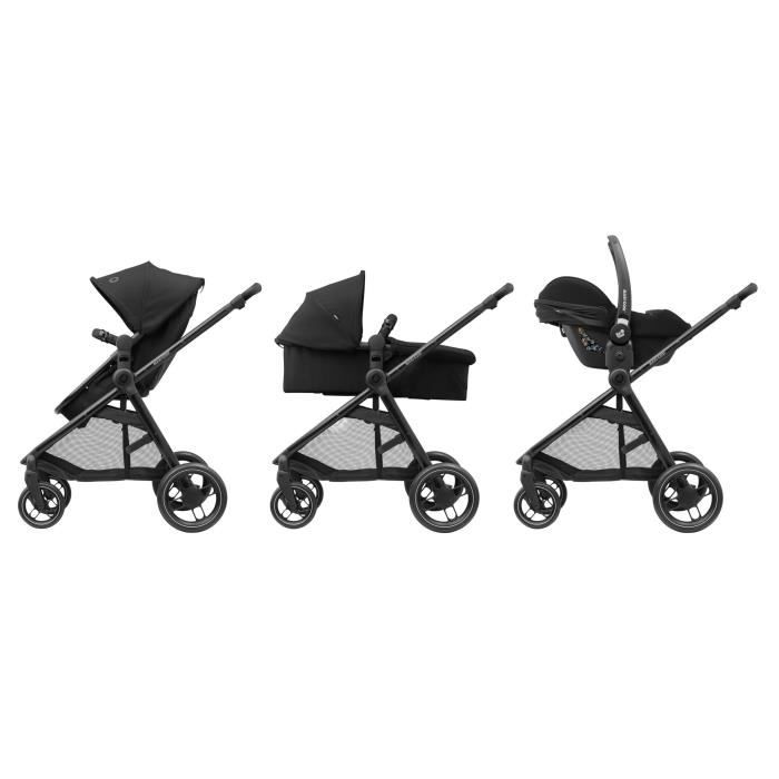 MAXI-COSI Poussette 2 en 1  Zelia 3, nacelle intégrée, 4 roues, Essential Black