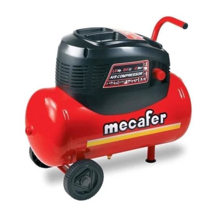 Compresseur MECAFER - 24L 1.5HP sans huile + tuyau et soufflette