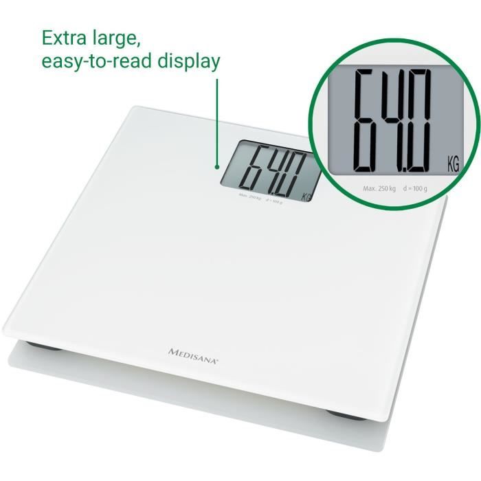 Pese-personne XL Medisana PS 470 Blanc - Charge maximale 250 kg - Grand écran - Extinction automatique