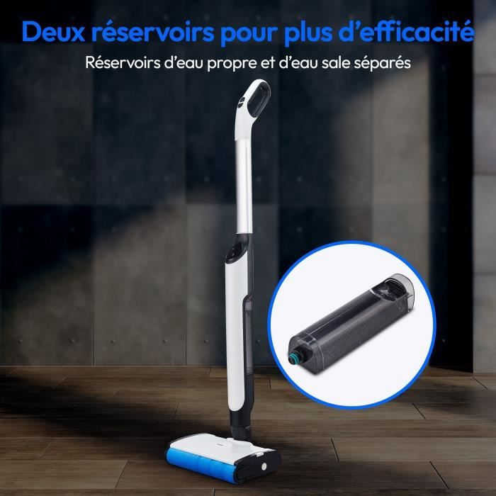 MEDION H10 Nettoyeur Sol Dur sans Fil - Rouleau Brosse - Réservoirs Eau Propre/Sale - Fonction Auto-Nettoyage - Écran LED