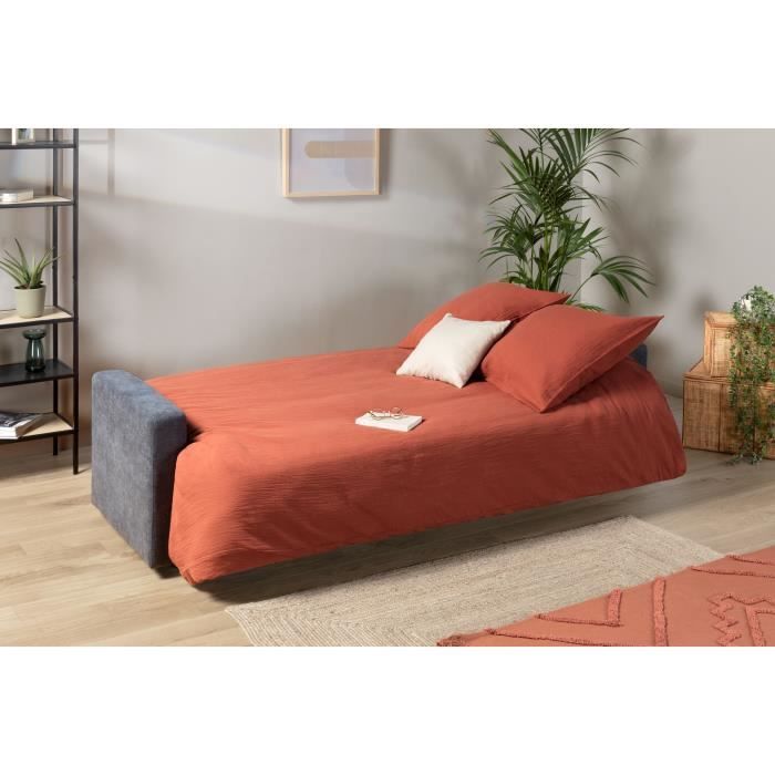 Canapé clic clac 3 places - Tissu gris - Matelas 17 cm - L223 x P96 x H 103 cm - MEGAN