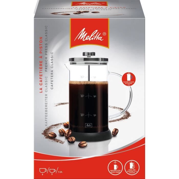 Cafetiere a piston MELITTA Standard 9 tasses - Compatible Café moulu - Réservoir d'eau amovible - Programmable