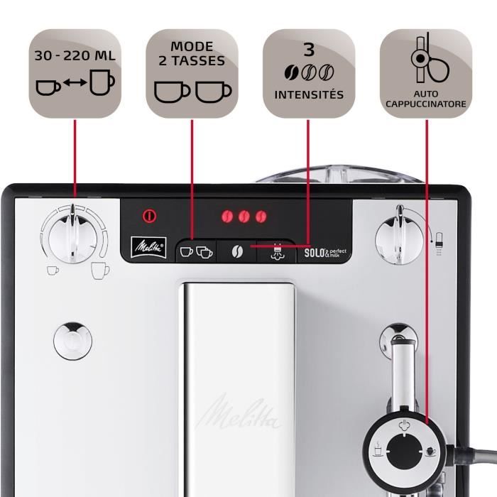 Machine a café expresso avec broyeur MELITTA Solo & Perfect Milk E957-203 - Argent - 15 bars - 1400 Watts