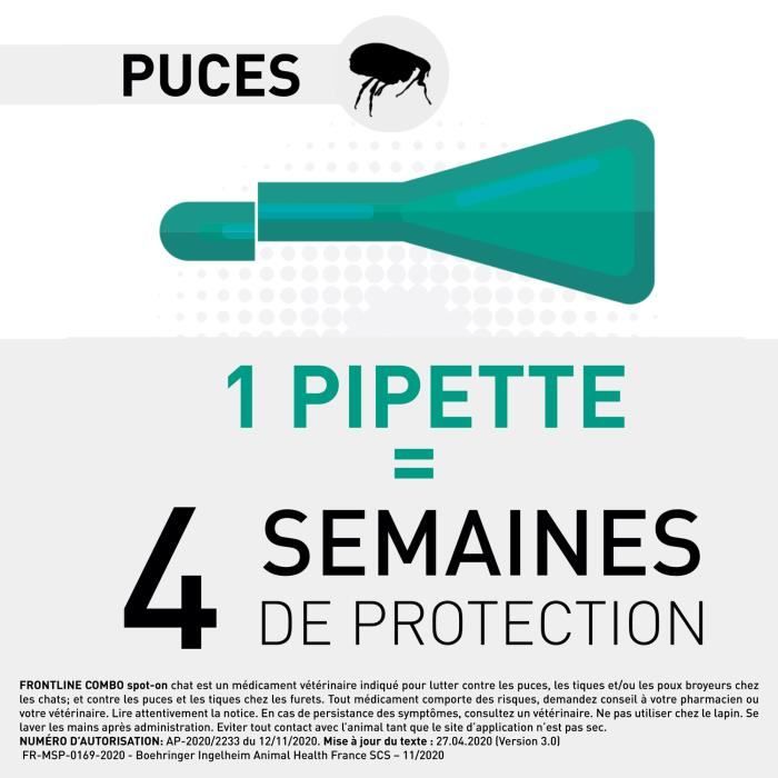 FRONTLINE Combo Chats et Furets - 6 pipettes - Puces tiques et poux