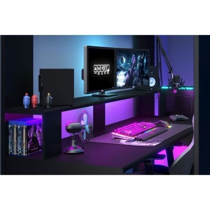 Lit mezzanine combiné enfant LED Gamer ONLINE - 90 x 200 cm - Noir mat - Sommier inclus - PARISOT