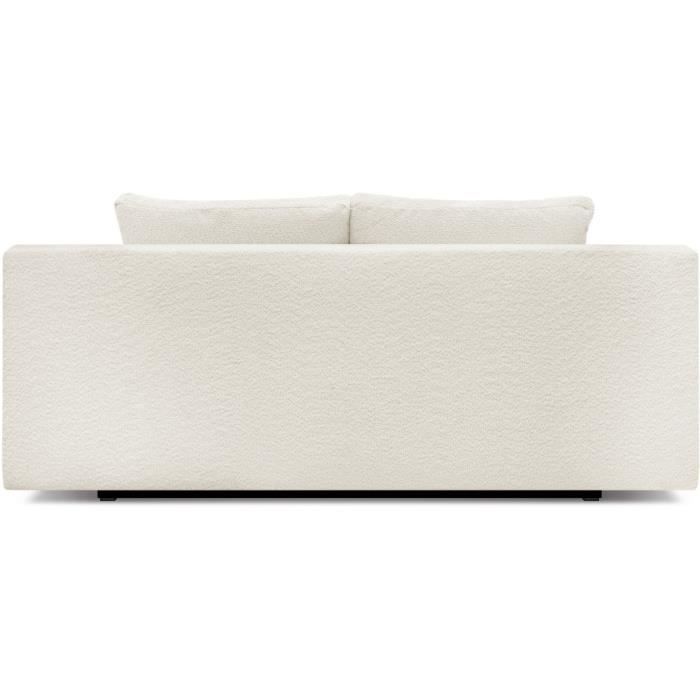 Banquette convertible 3 places MIKA - Tissu Bouclette beige - Coffre de rangement - L 192 x H 84 x P 93 cm