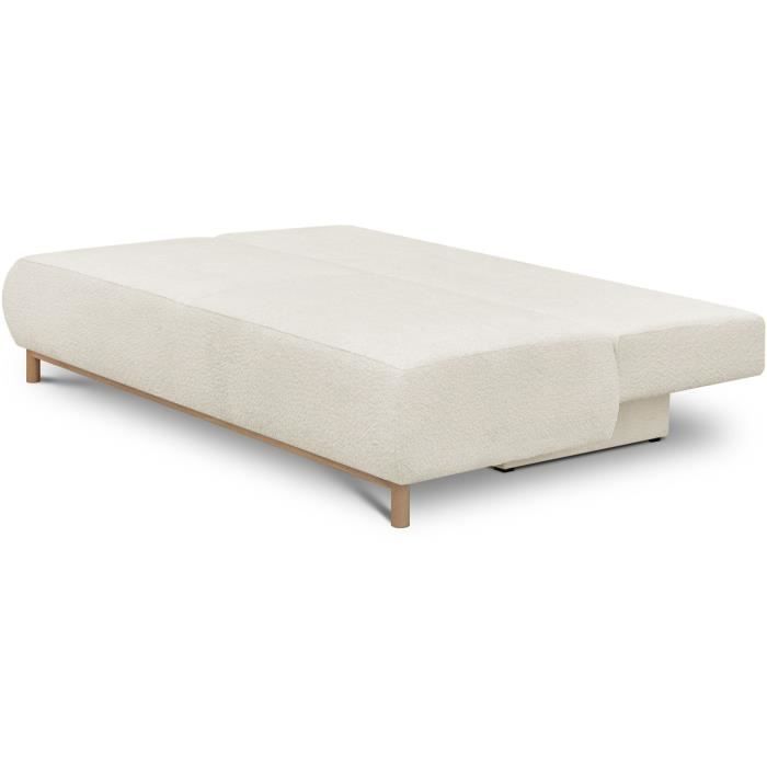 Banquette convertible 3 places MIKA - Tissu Bouclette beige - Coffre de rangement - L 192 x H 84 x P 93 cm