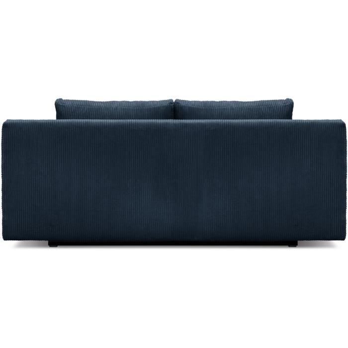 Banquette convertible 3 places MIKA - Velours côtelé bleu foncé - Coffre de rangement - L 192 x H 84 x P 93 cm