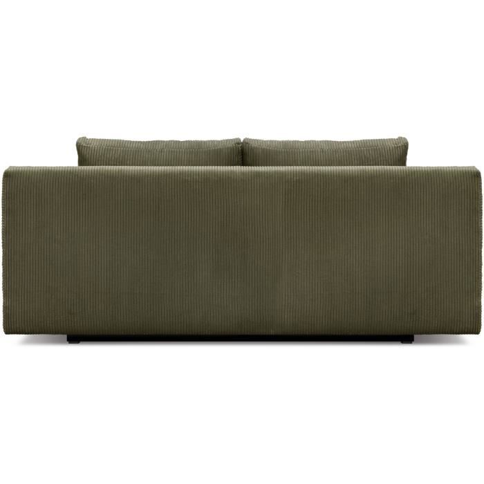 Banquette convertible 3 places MIKA - Velours côtelé vert kaki - Coffre de rangement - L 192 x H 84 x P 93 cm